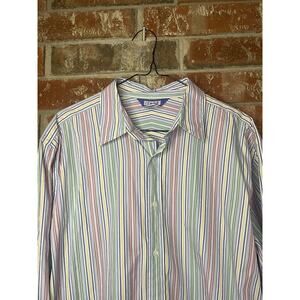 Reed Primary Colors Vertical Striped Button Down Long Sleeve Shirt L Cotton